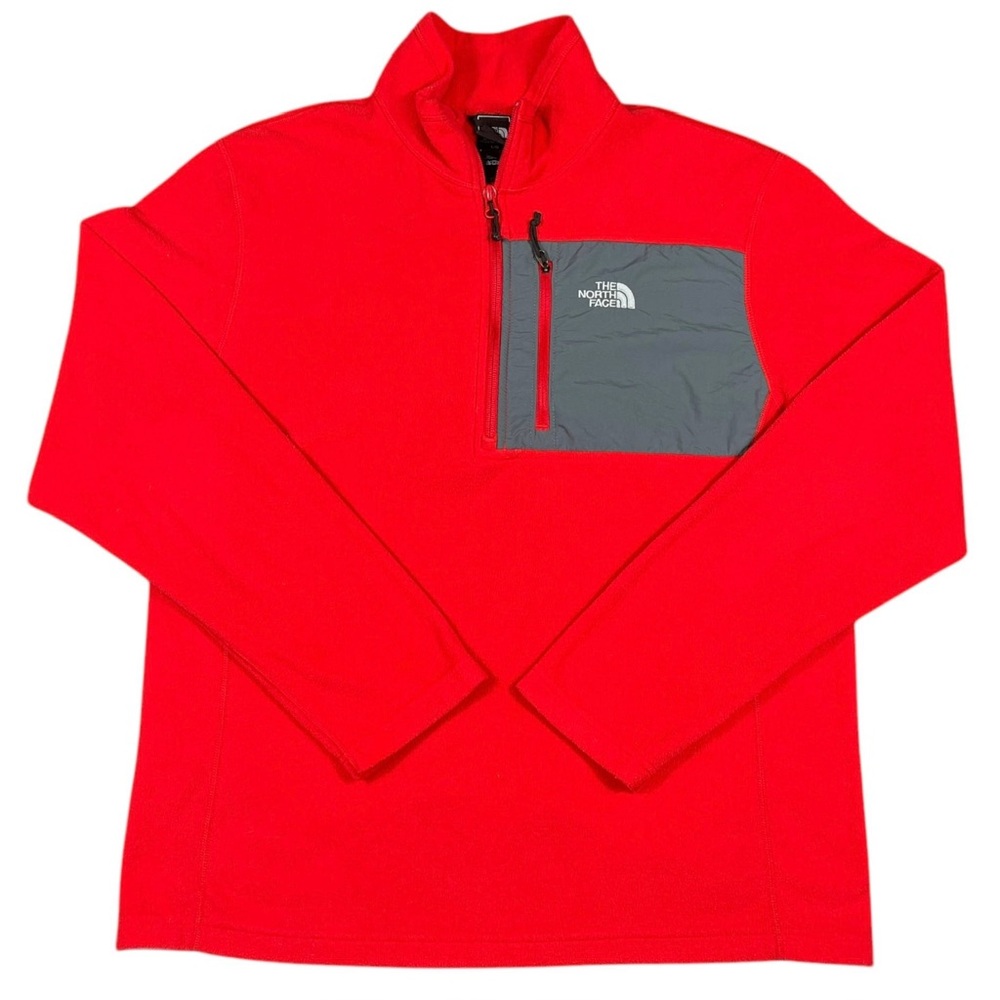 The North Face Men’s Red Lightweight 1/4 Quarter Zip Fleece Jacket Sweater Sz L